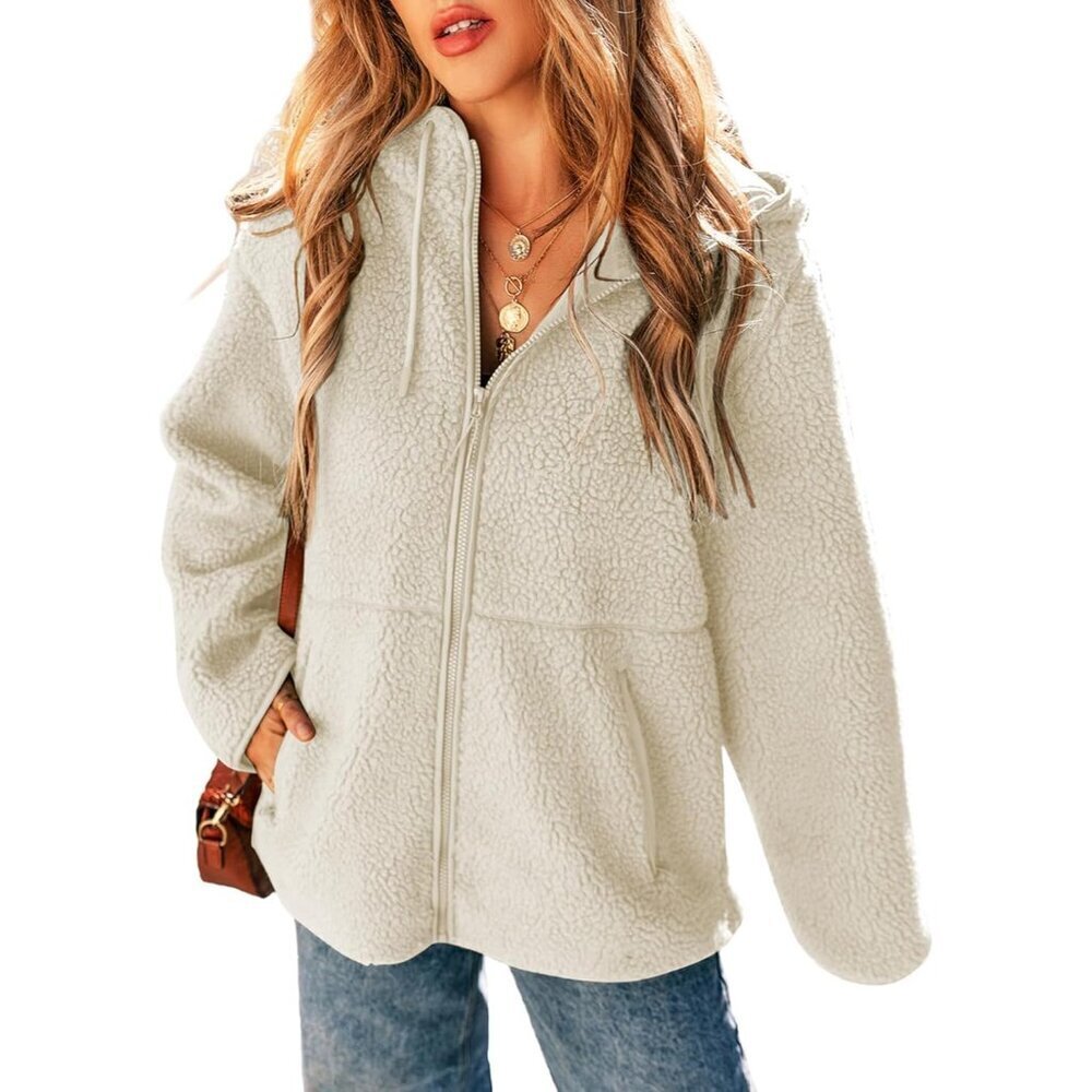 Womens Fleece Jacket Long Sleeve Zip Up Sherpa Coat Casual Winter Wear